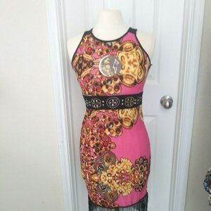 Sexy Hot Pink Beach Tassle Embellished Dress Junio